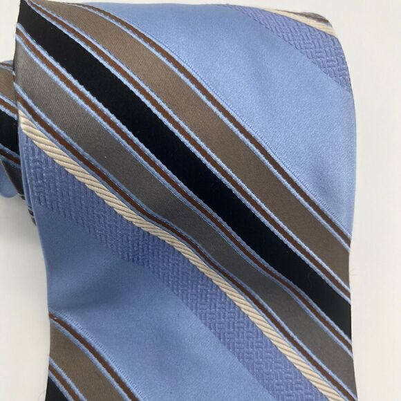 Robert Talbott Best Of Class‎ Silk Tie Silver Blue Tan Repp Stripe Satin Weave - Picture 2 of 5